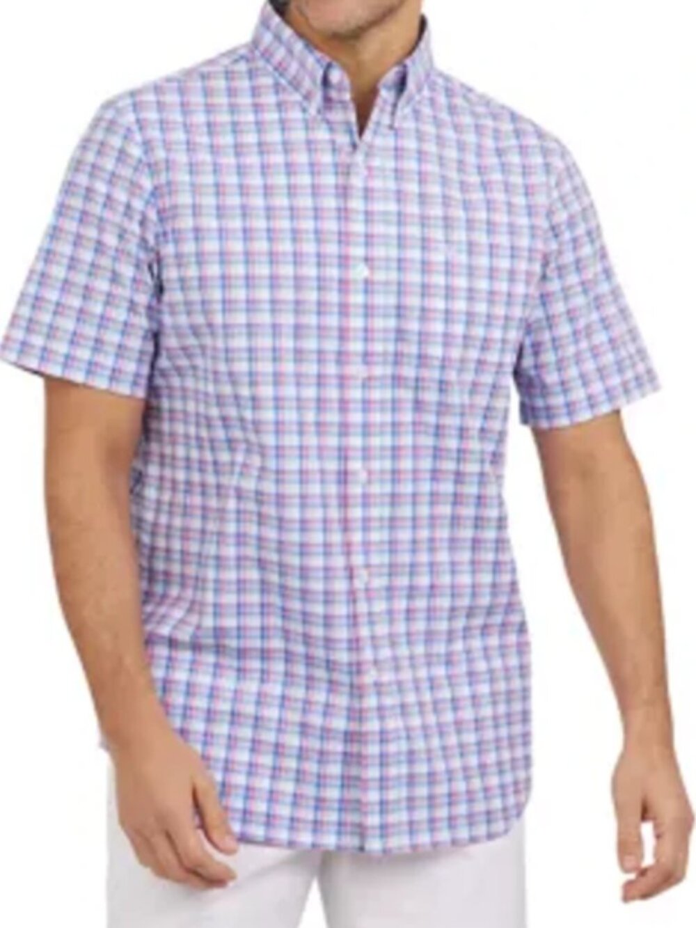 Chaps men's XL short-sleeve button-down shirt Purple and blue plaid